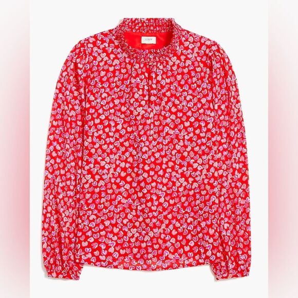 J Crew Factory NWT Smocked High Neck Top Size S in Bright Cerise Soft Azal - Picture 9 of 9
